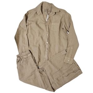 Frank & Eileen Button-Up Top & Pants Set Linen XXS Biscuit NWT